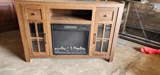 Wooden TV Stand with Electric Fireplace