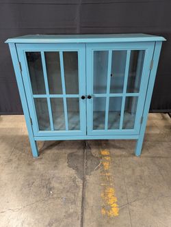 Target Teal Wood Accent Cabinet with Glass Panel Doors
