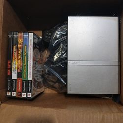 Silver Playstation 2 w/ Games & Afterglow PS2 Controller