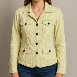 J. Jill Lime Green Yellow Spring Button Down Linen Blazer Jacket 