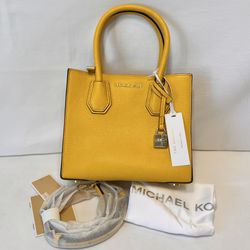 NWT Michael Kors Studio Mercer Leather Cross Body Messenger Yellow