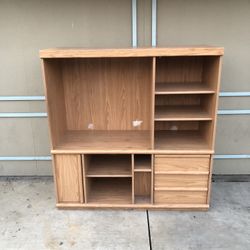Vintage Entertainment Center With Múltiple Shelves, Cabinets And Drawers 