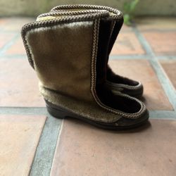 Vintage Snowland Sherpa Lined Brown Faux Fur Back Zipper Women's Boots 8
