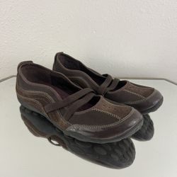 CLARKS Privo Y2K 2000s Brown Suede Mary Jane Sporty Slip On Ballet Flats