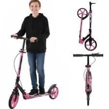 Adult Kick Scooter, Foldable Design with 9-Inch Wheels, Adjustable 3-Level Handlebar, Max Load 220 lbs, Pink  Multi-Level Adjustability Adjustable han