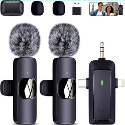 Wireless Lavalier Microphone for iPhone/Android Phone/Camera/Computer - 4 in 1 Clip-on Microphone for Video Recording, Vlog, TikTok,Black