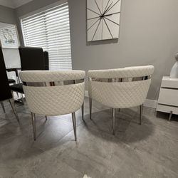 White Leather w/ Silver Accent Chairs