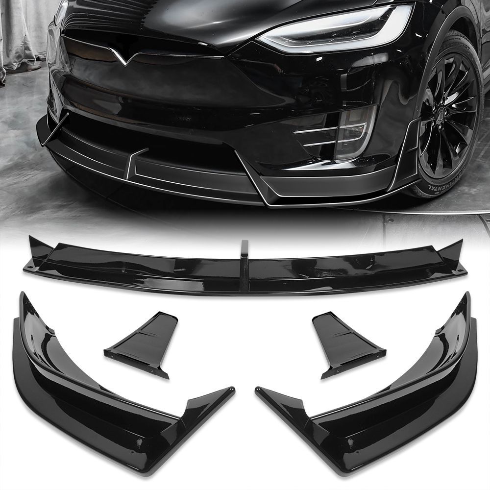 For 2016-2021 Tesla Model X Painted Black Front Bumper Lip Splitter Spoiler -(2-PU-384-PBK