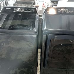 Samsung 5.4 cu. ft. Smart Top Load Washer and 7.4 cu. ft. Smart Vented Dryer Set in Brushed Navy Blue