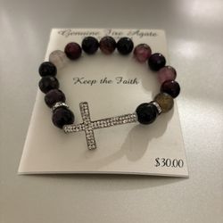 Genuine Fire Agate Cross Bracelet - Multicolor