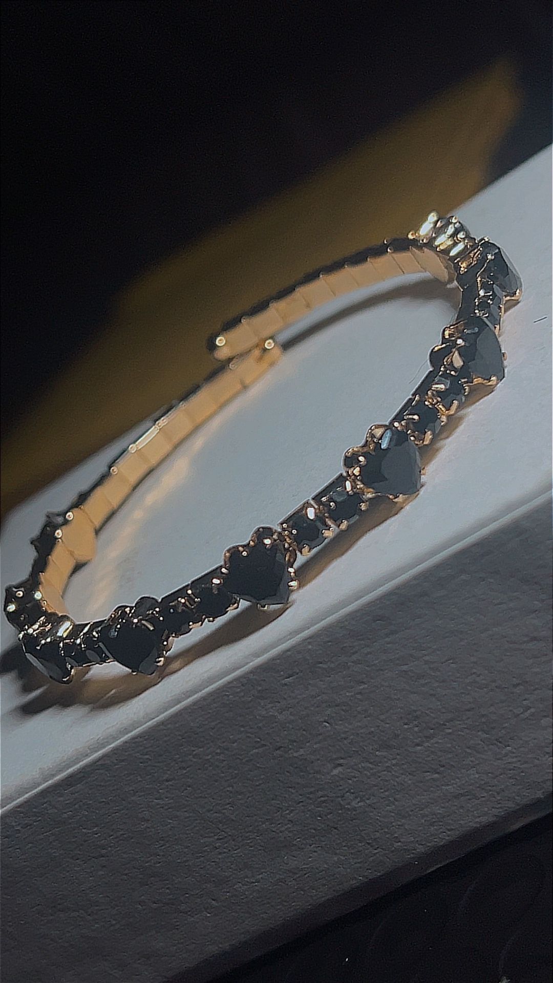 Open Bangle Black Gold Cubic Zirconia Heart Cut 