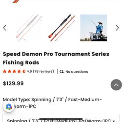 Kastking Speed Demon Pro Tournament Series Spinning 7’3” Rod, Fast/Medium