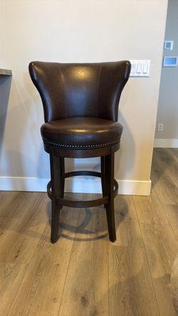 Brown Leather Swivel Bar Stool with Nailhead Trim