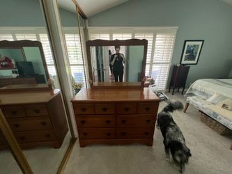Vintage Solid Maple Double Dresser w/ Mirror – 1950s (doggo for reference only, not included)