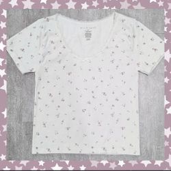 Wilde Sky Women's Floral Blouse Size L Short Sleeve Lace Trim