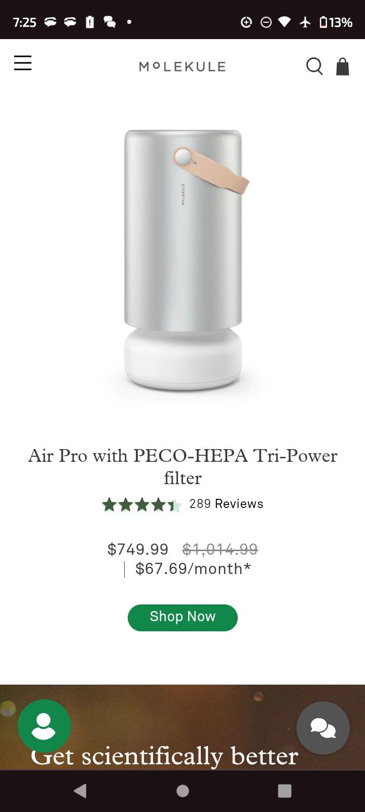 Molekule Air Pro with PECO-HEPA Tri-Power filter