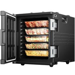 82QT Hot Box Food Warmer with Wheels, 304 Stainless Steel Latch & Door Shaft, LLDPE Insulated Food Carrier for 5 Full-Size Pans (NOT Includ