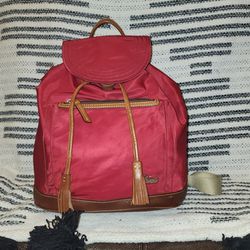 Dooney and Bourke Murphy Leather and Nylon Bag Backpack Red Canvas PinkSatin