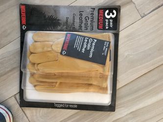 3pk Wolverine Leather Work Gloves-Medium