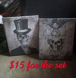 Gothic Skull Couple Canvas Wall Art Set
