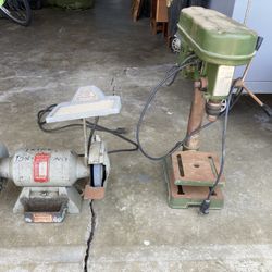 Vintage Bench Grinder And Drill Press
