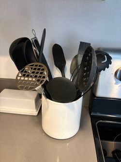 Kitchen utensils with jar