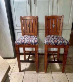 Wooden Bar Stools with Upholstered Seats – Set of 2
