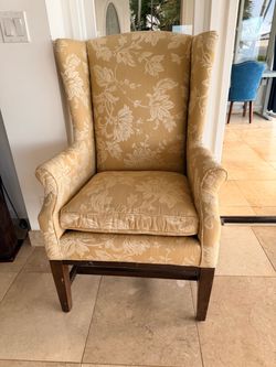 Gold Floral Wingback Accent Chair