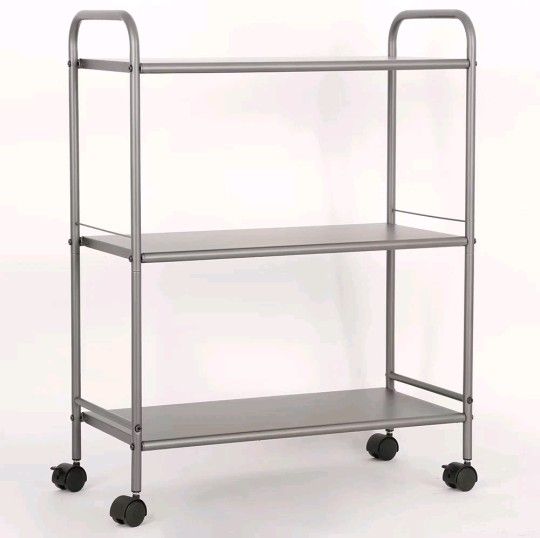 New in Box, 3 Shelf Wide Utility Storage Cart Gray with Wheels - Room Essentials