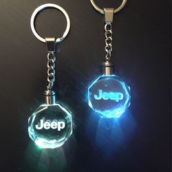 2 Etched Glass Light Up Jeep Keychains