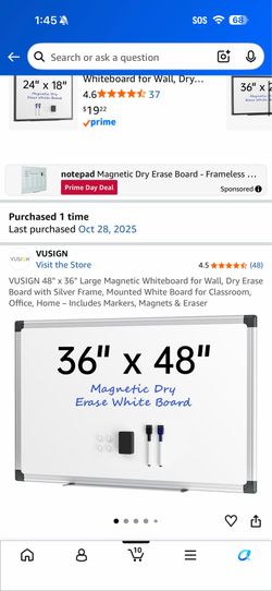 MAGNETIC WHITEBOARD 48" x 36"
