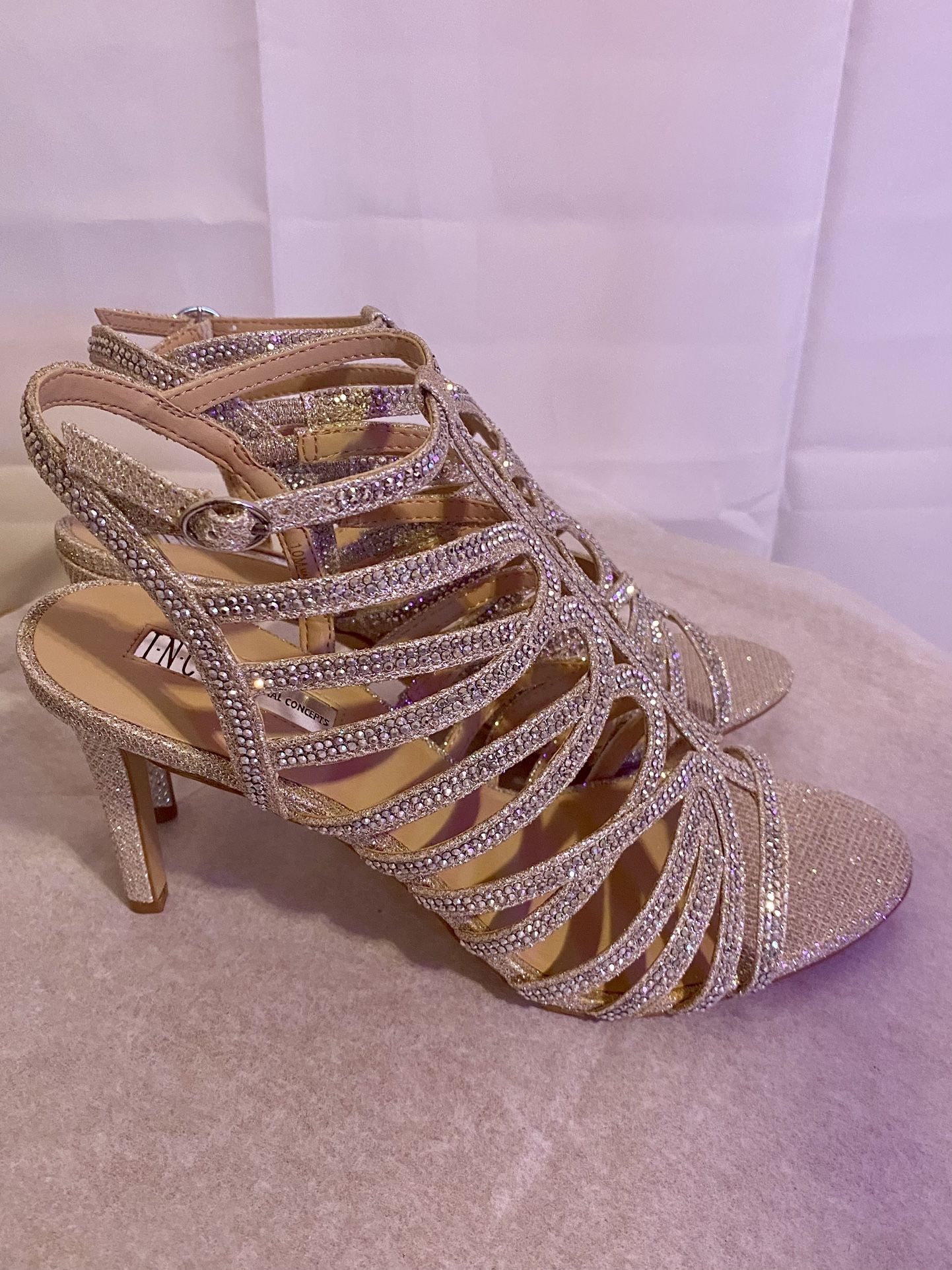 INC International Concepts Glittering Silver Strappy Heels New With Box