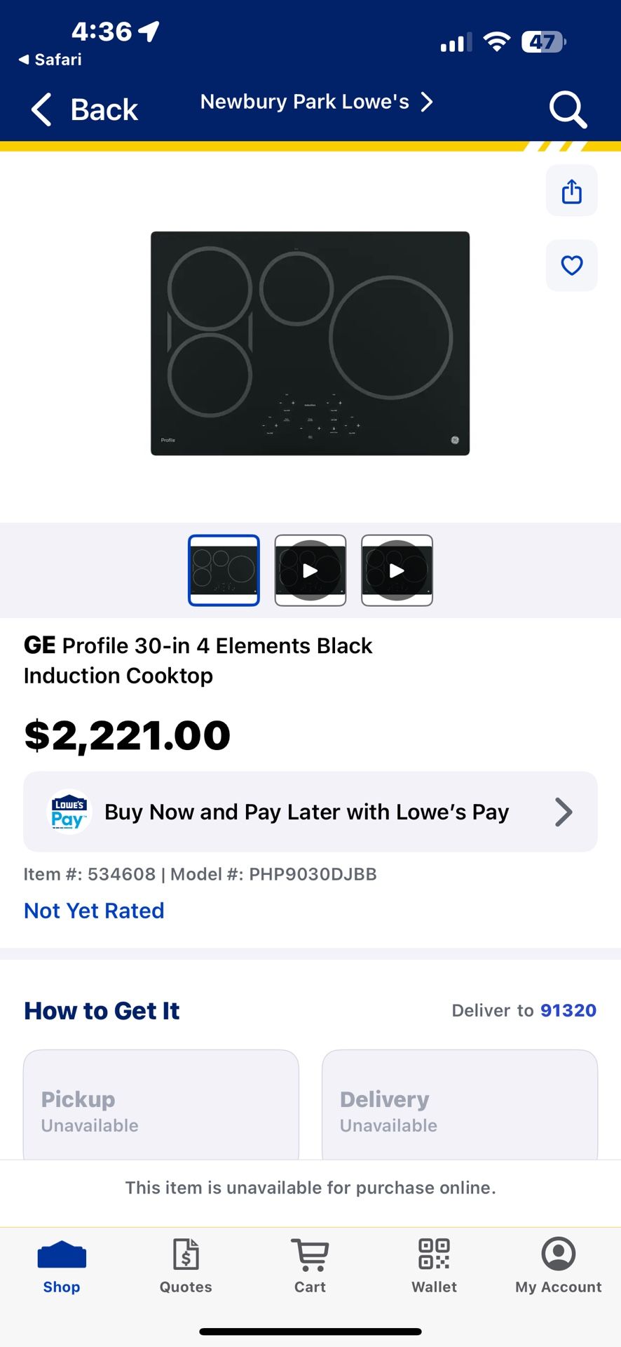 NEW GE PROFILE 30” INDUCTION 4 ELEMENTS ELECTRIC COOKTOP WITH A FACTORY WARRANTY 6/9/25