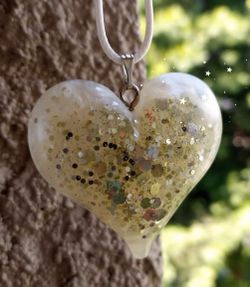 Handmade 3D Resin Heart Pendant Necklace with Gold Glitter - Brand New