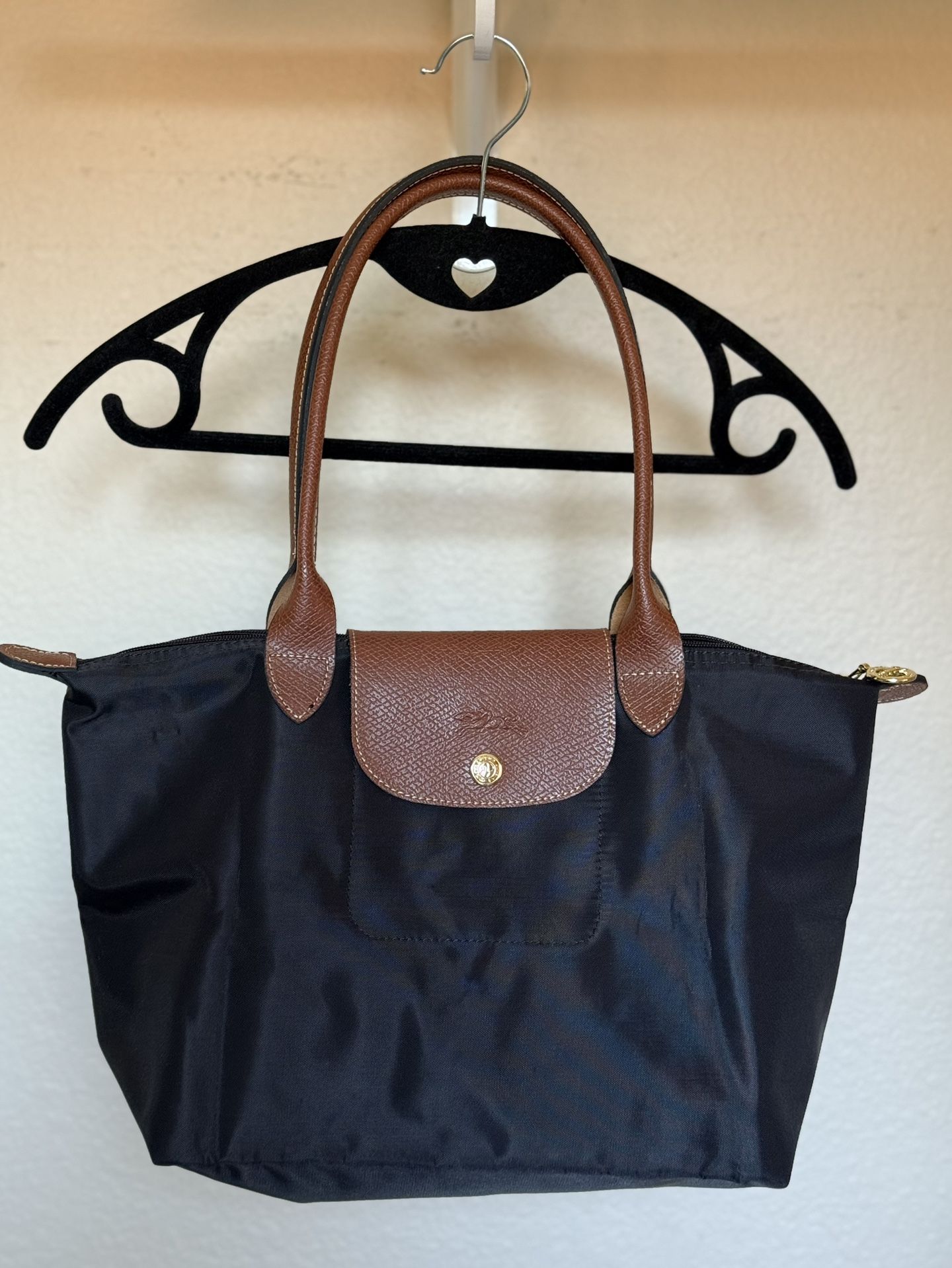 LONGCHAMP Le Pliage Shopping Tote Bag Black Brown Travel Modele Depose Purse