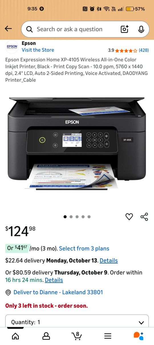Epson XP4105 Epson Expression Home XP-4105 Wireless All-in-One Color Inkjet Printer, Black - Print Copy Scan