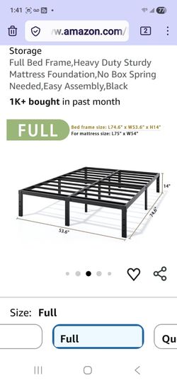 Metal bed frame for full size bed, fourteen inches off the ground