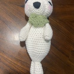 Seal w/ Scarf and Blush Crochet Handmade Animal Stuffed Plush ~12 Inches Long