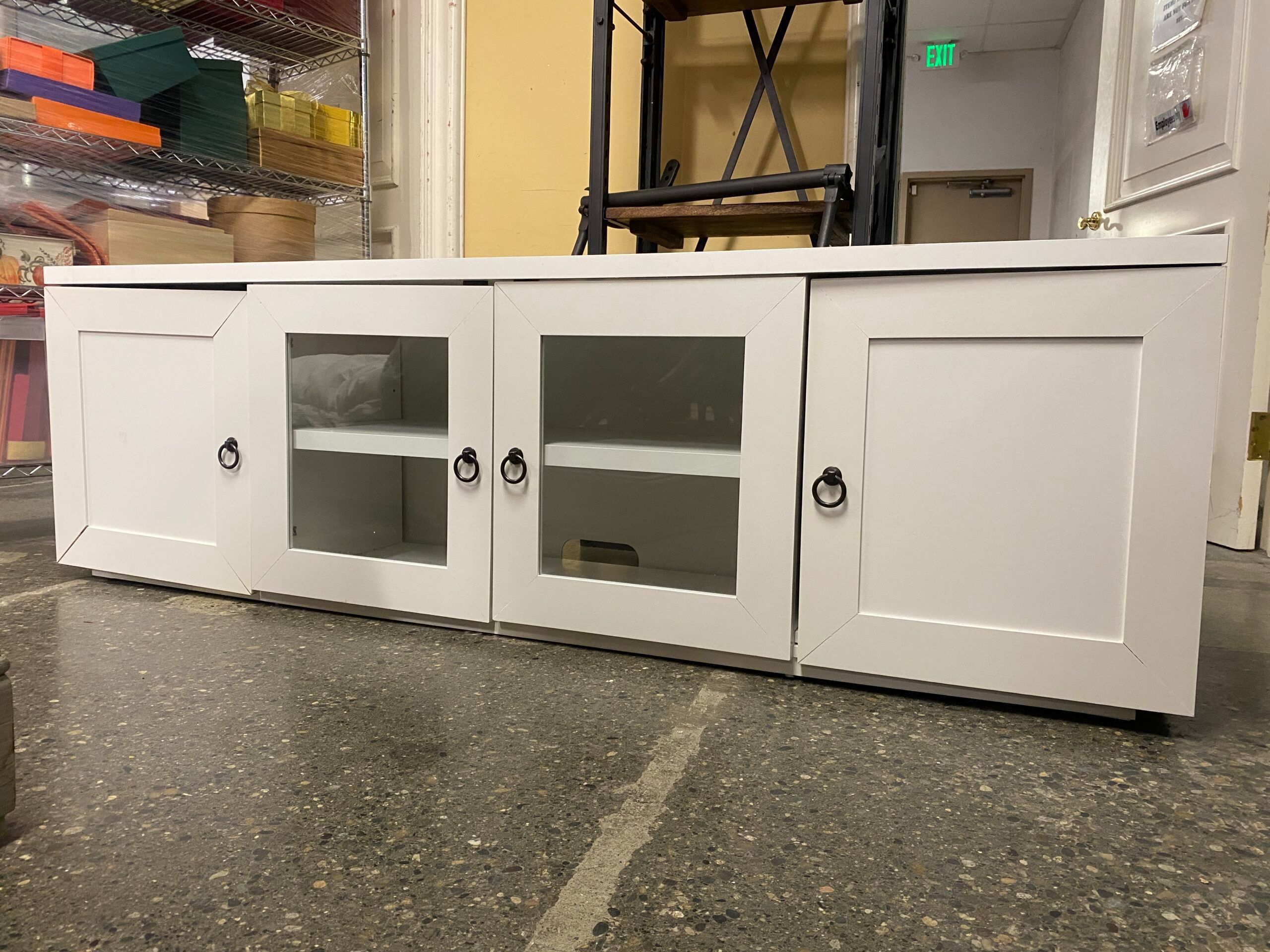 White TV Stand w/ Glass Doors