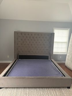 King Upholstered Bed Frame with Wingback Headboard