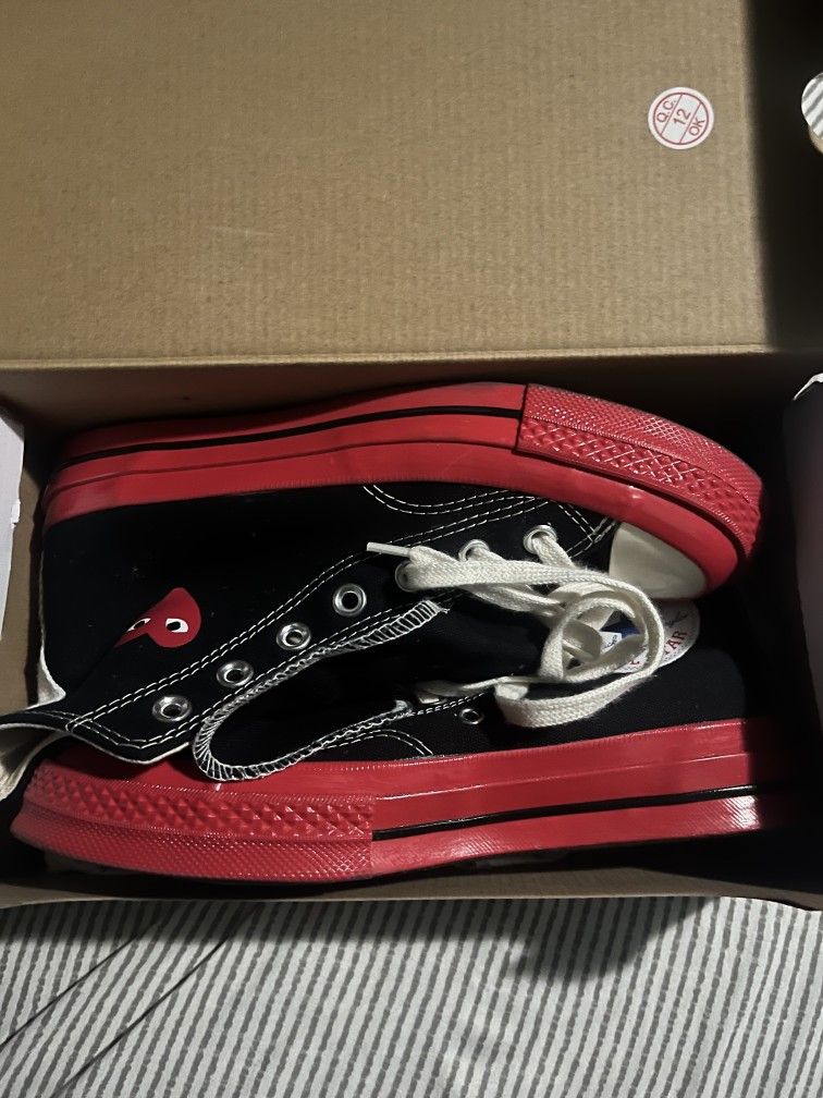 BLACK CDG PLAY X CONVERSE RED SOLE HIGH TOP SNEAKERS