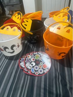 MCDONALD'S 2025 Happy Meal BOO Bucket LOT OF 7 Halloween Pails With Stickers