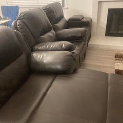 Dark brown leather set sofa set four piece