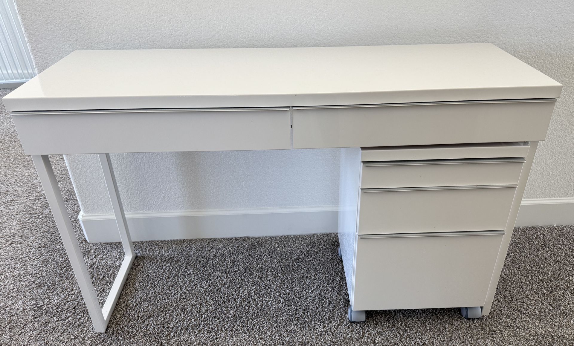 IKEA white desk with rolling cabinet