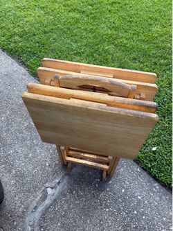 4 Wood Folding TV  Trays with storage stand