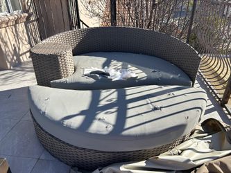 Modway EEI-1982-CHC-BEI Sojourn Wicker Rattan Outdoor Patio Sunbrella Fabric Daybed in Antique Canvas gray