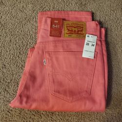 New Mens Levi 541 athletic fit hot pink jeans size 33x34
