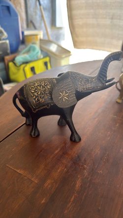 Black Metal Elephant Figurine with Engraved Detail