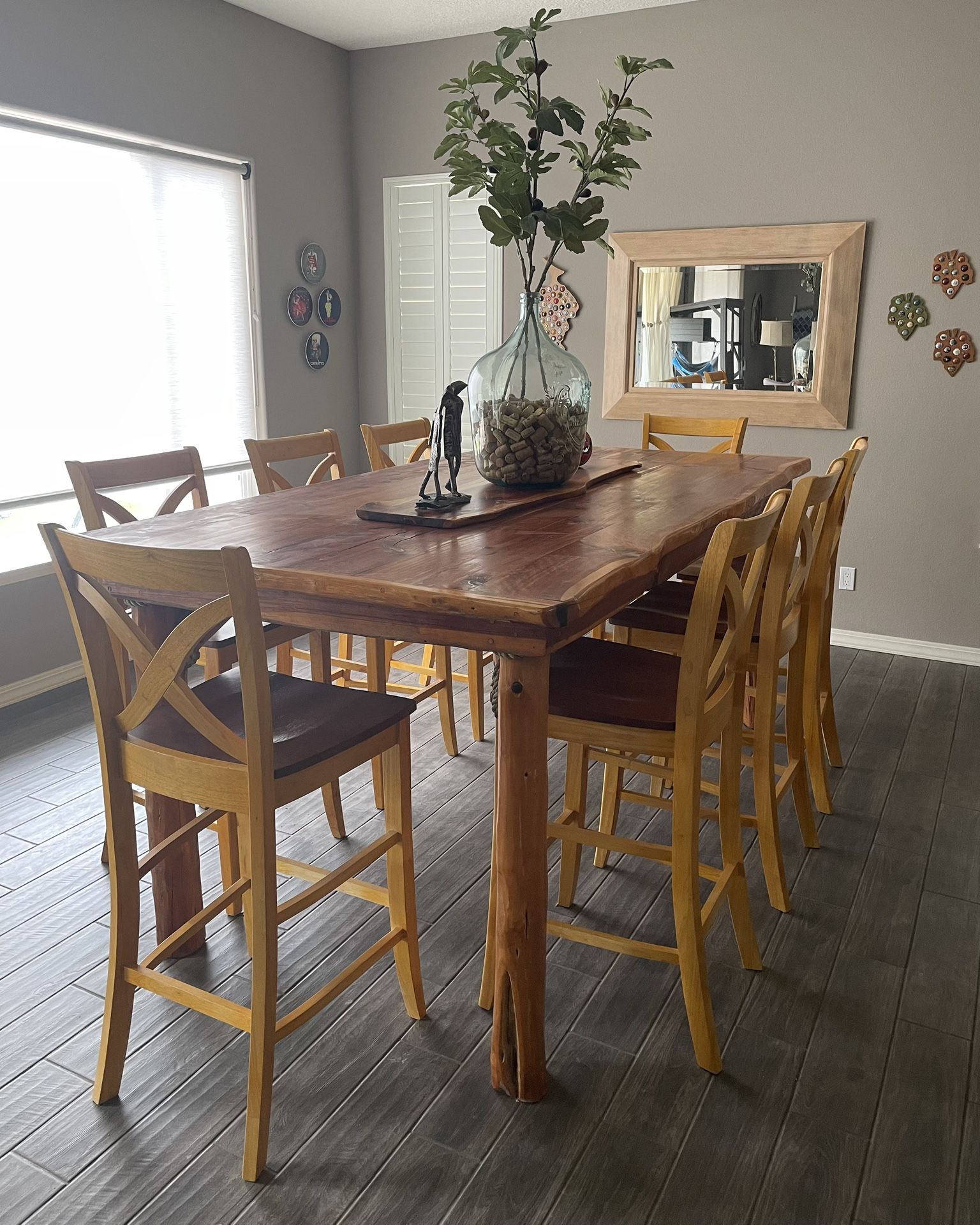 Custom Cedar Fire Pit Dining Table & 6 Custom Stained Chairs