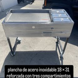 Plancha De Accero Con 3 Charolas I Con Mangera 